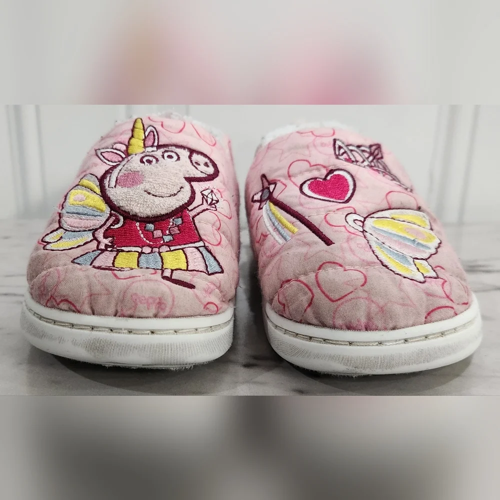 Peppa Pig quilted faux fur lined house shoes slippers toddler size 7-8